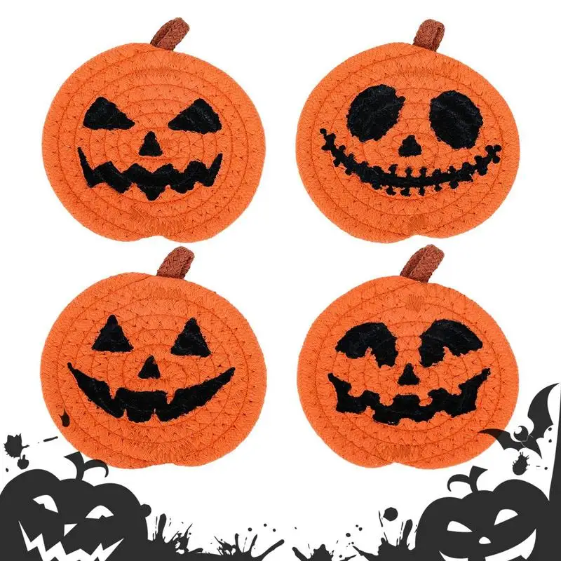 

Подставки для напитков в виде тыквы, Нескользящие термостойкие коврики, 4 шт., термостойкие, оранжевого и черного цветов