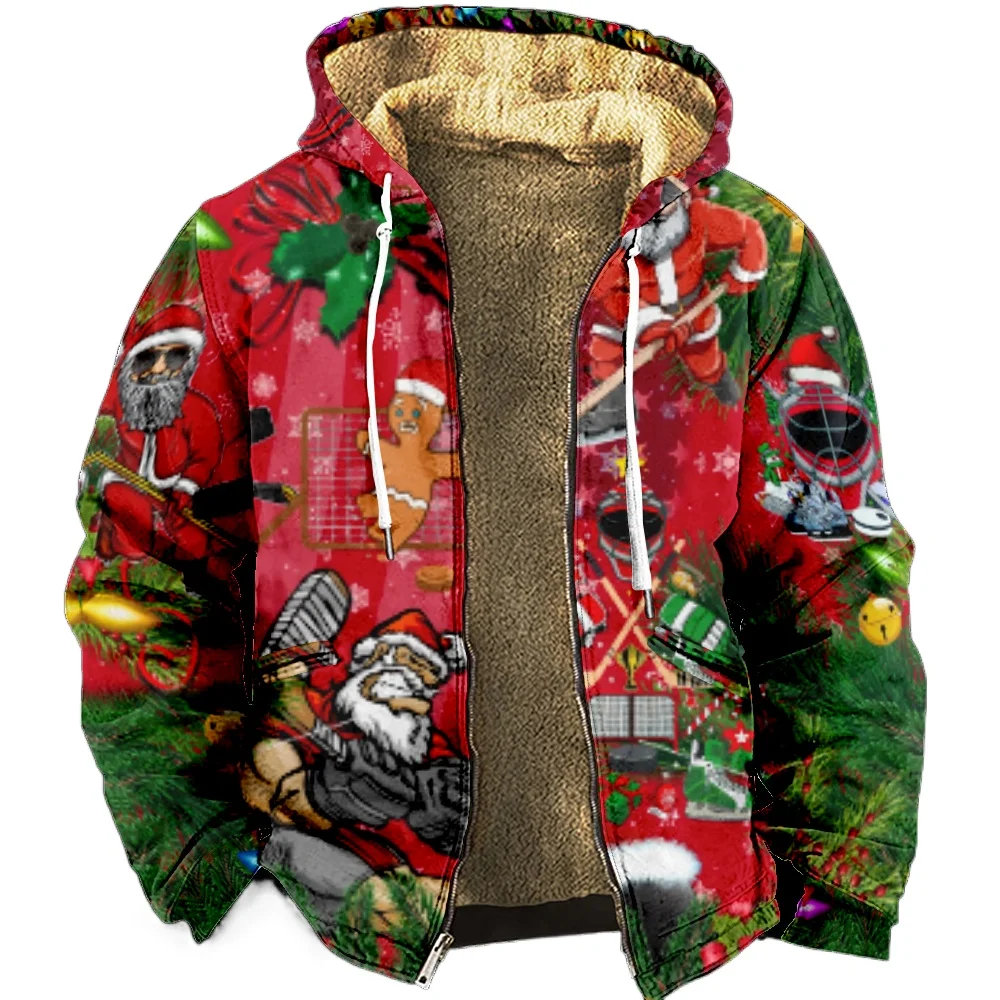 

Zipper Hoodies Christmas Cartoon Santa Claus Winter Clothing Long Sleeve Hooded Keep Warm Jacket Outerwear for Men and Women