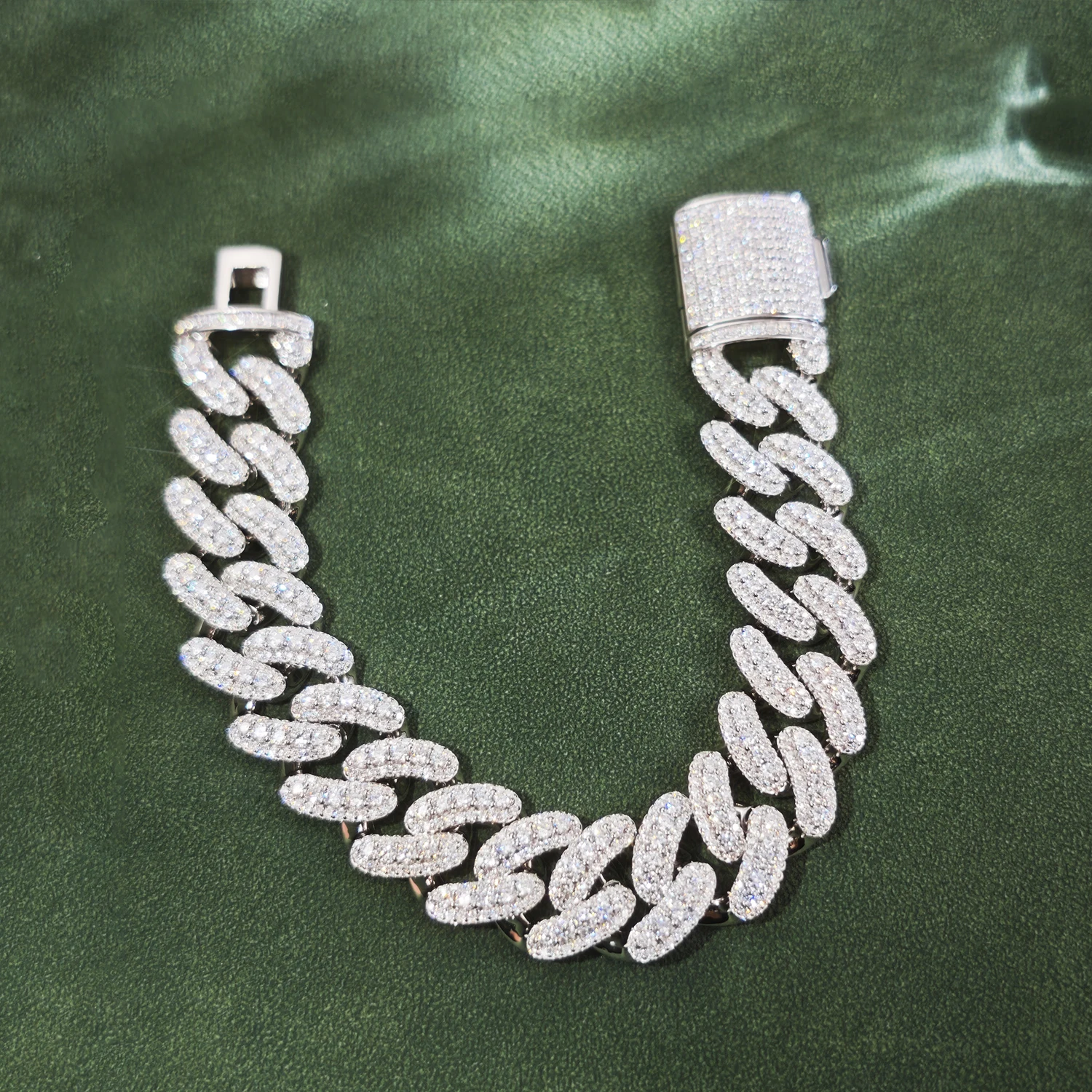 

Provence Luxury Cuban chain Bracelet for Men Moissanite Silver Streetwear jewelry Everyday Three rows stones Cuban Link Wrist