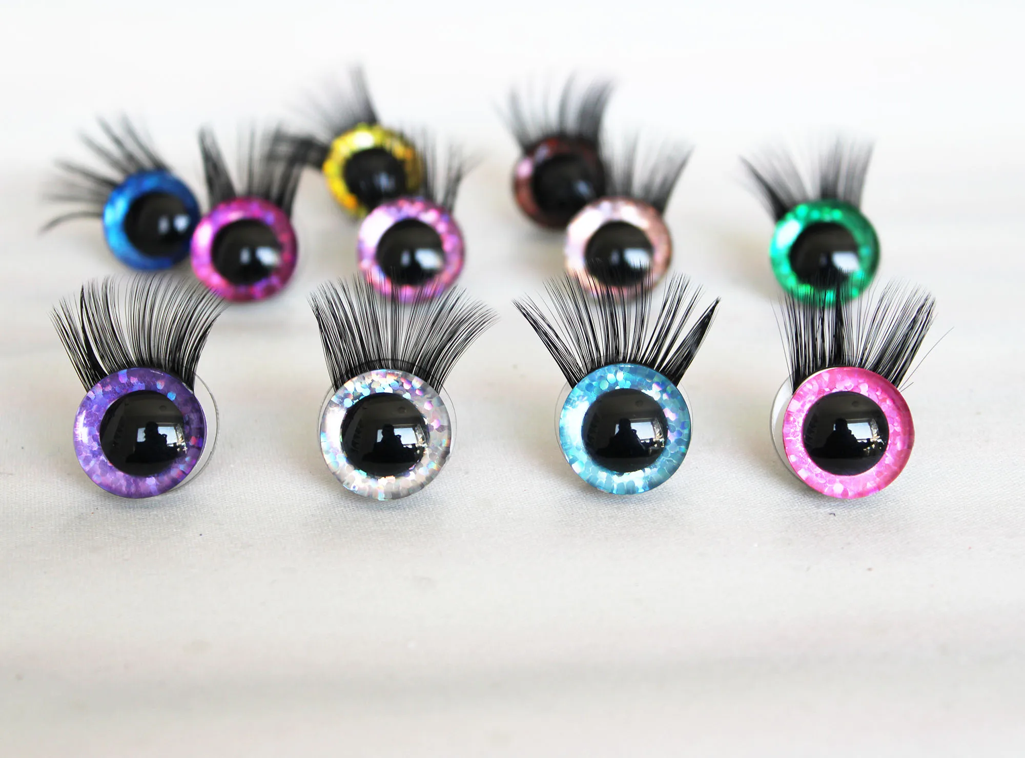 100pcs  9mm to 35mm craft eyes new bling toy safety eyes 3D gliter  doll pupil eyes  with black eyelash tray -B11