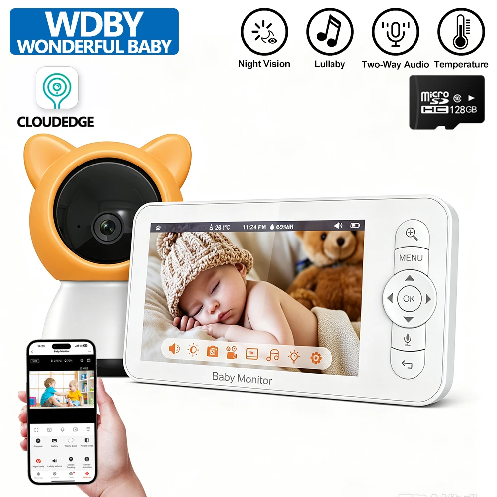 3MP Wireless Video Baby Monitor 5 Inch Display PTZ Nanny Camera Night Vision VOX Mode Built-in Lullabies Home Baby Security Cam