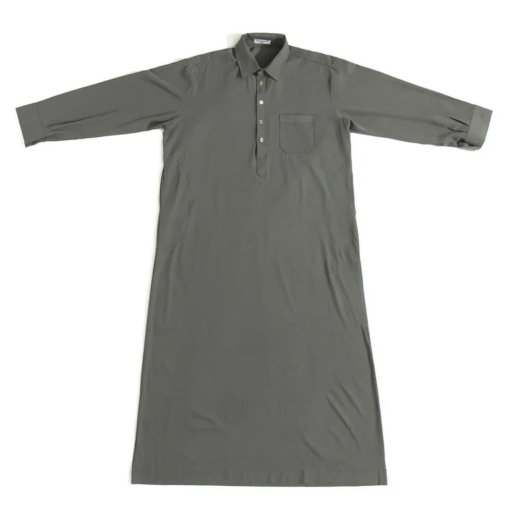 Arabia Saudita Uomo Manica Lunga Jubba Thobe Bottoni Maxi Robe Musulmano Islam Abito Abaya Caftano Abaya Ramadan Abito Daffah Dishdasha