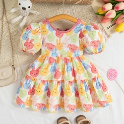 Summer New Colorful Bunny Short Sleeved Baby Girl Dress, Cute Cartoon Children'S Clothing For 9 Months To 3 Years Old