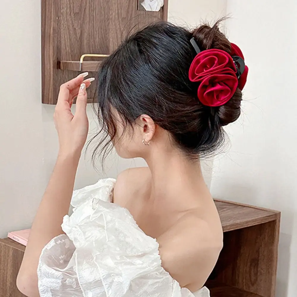 Flower Flower Hair Claw Hair Grab Clip Korean Style Red Rose Hair Clip Hair Accessories Headwear Large Size Hair Claw Girls