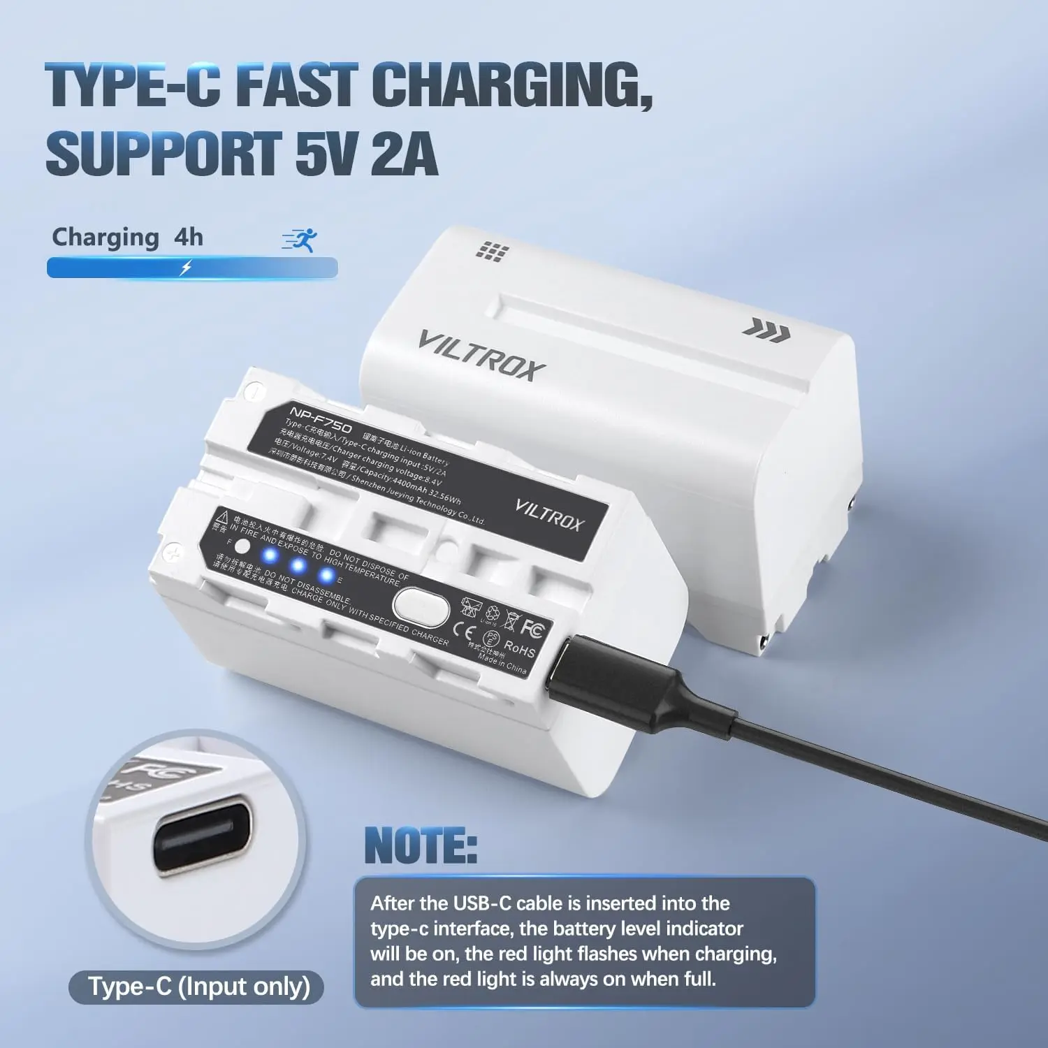 بطارية ليثيوم محمولة Viltrox ، واجهة من النوع C ، مؤشر طاقة ليد للشاشة