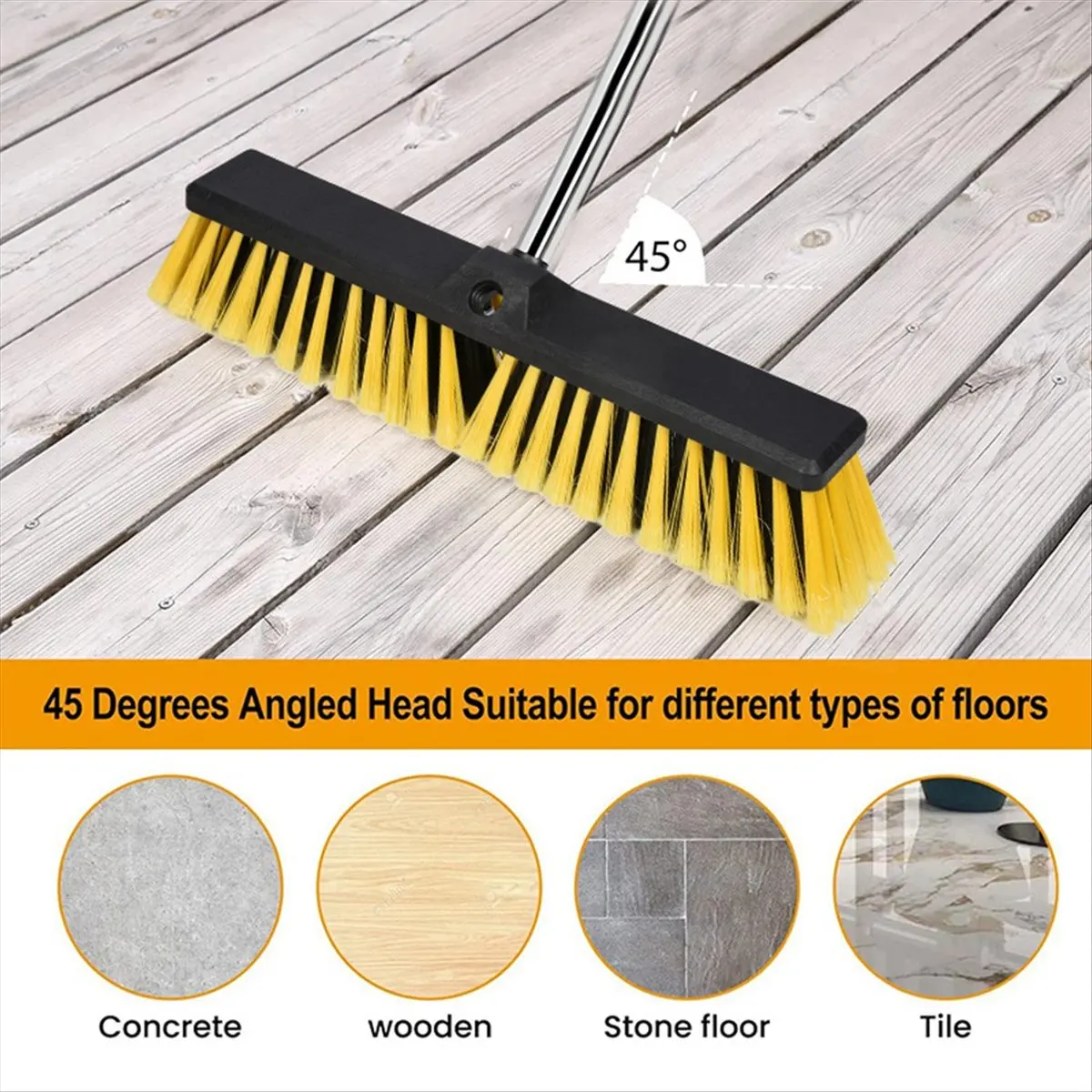 A45I Push Broom for Outdoor, Push Brooms with 61Inch Adjustable Long Handle for Sweeping Multi- Floor Scrub Brush