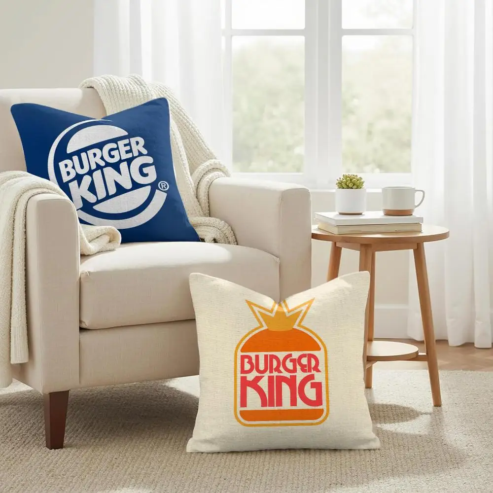 B-Burger King Funny Classic Cushion Cover Natural Linen Organic Fabric Double-Sided Printing Sofa Home Decor Gift Pillow Case