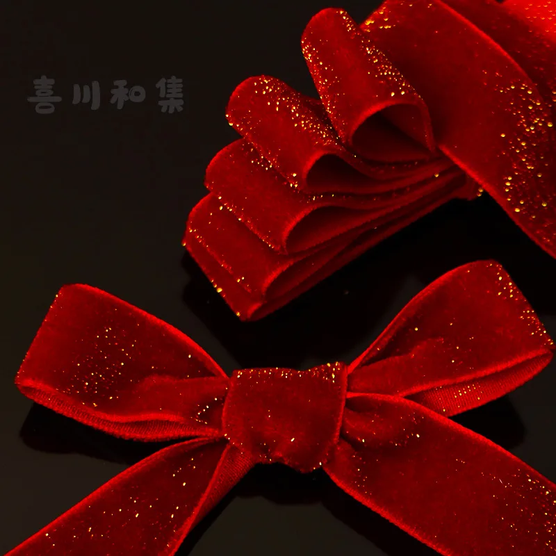 0.6-3.8cm 1M Red Gold Velvet Ribbon For Handmade Wedding Party Decoration Ribbons Handmade Kids Gift Wrapping DIY Hair Bowknot