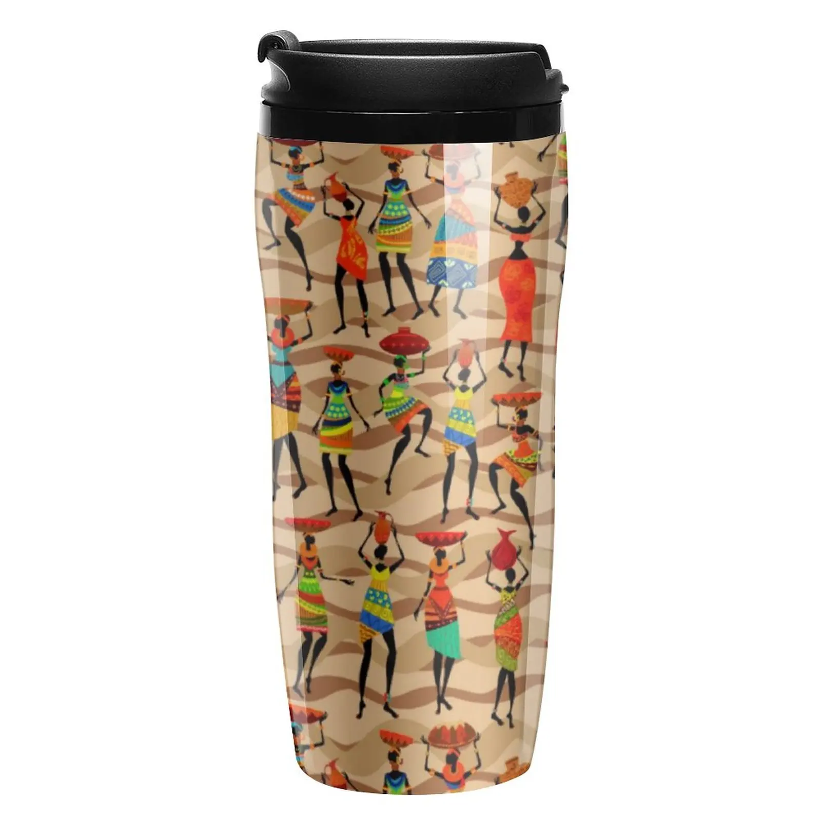 African Tribal Women Coffee Mug to Go Ethnic Print Beach Personalized Water Bottle Heat Preservation Plastic 350ml Plastic Cup