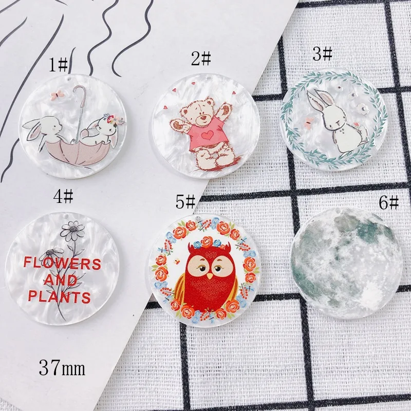 10pcs Handmade Rabbit Jewelry Pendant Charms Owl Acrylic Round Necklace Earrings Pendant Connectors Diy Jewelry Making Findings