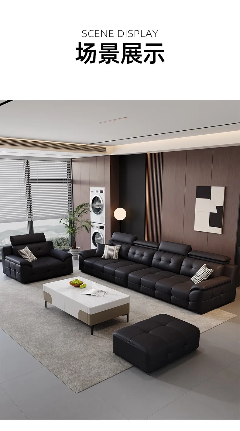 YJQ household small apartment living room leather sofa Italian light luxury first-layer cowhide sofa