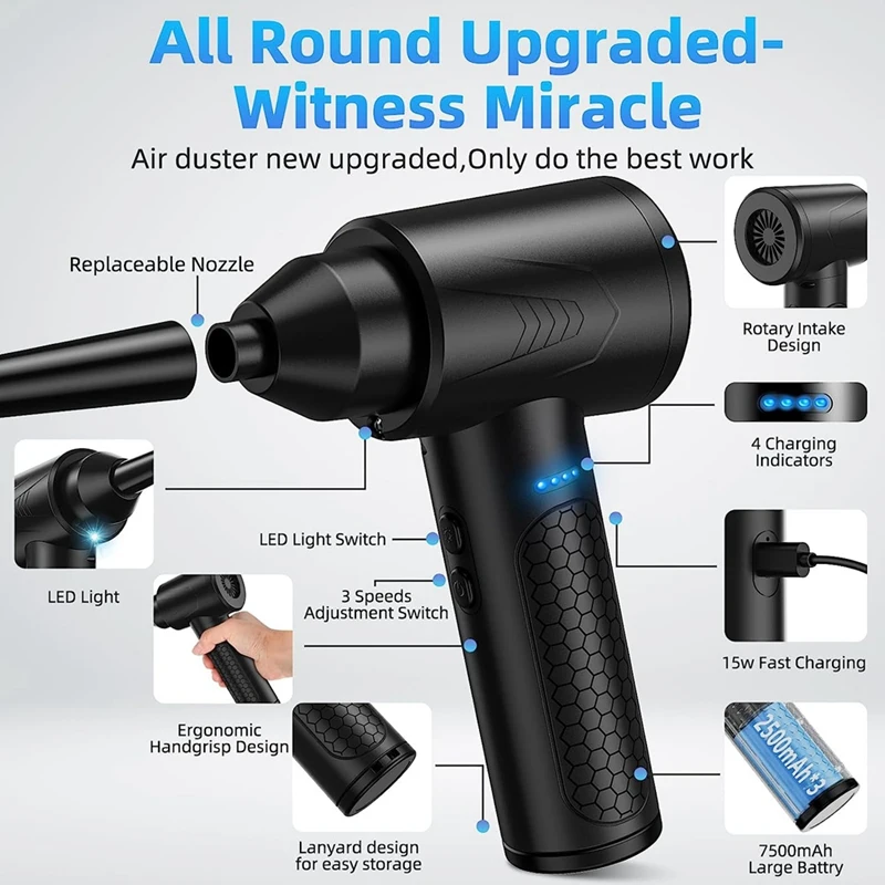 Multipurpose Electric Duster And Air Blower ABS Compressed Air Cleaner For PC,Replace Compressed Air Cans For Deep Cleaning