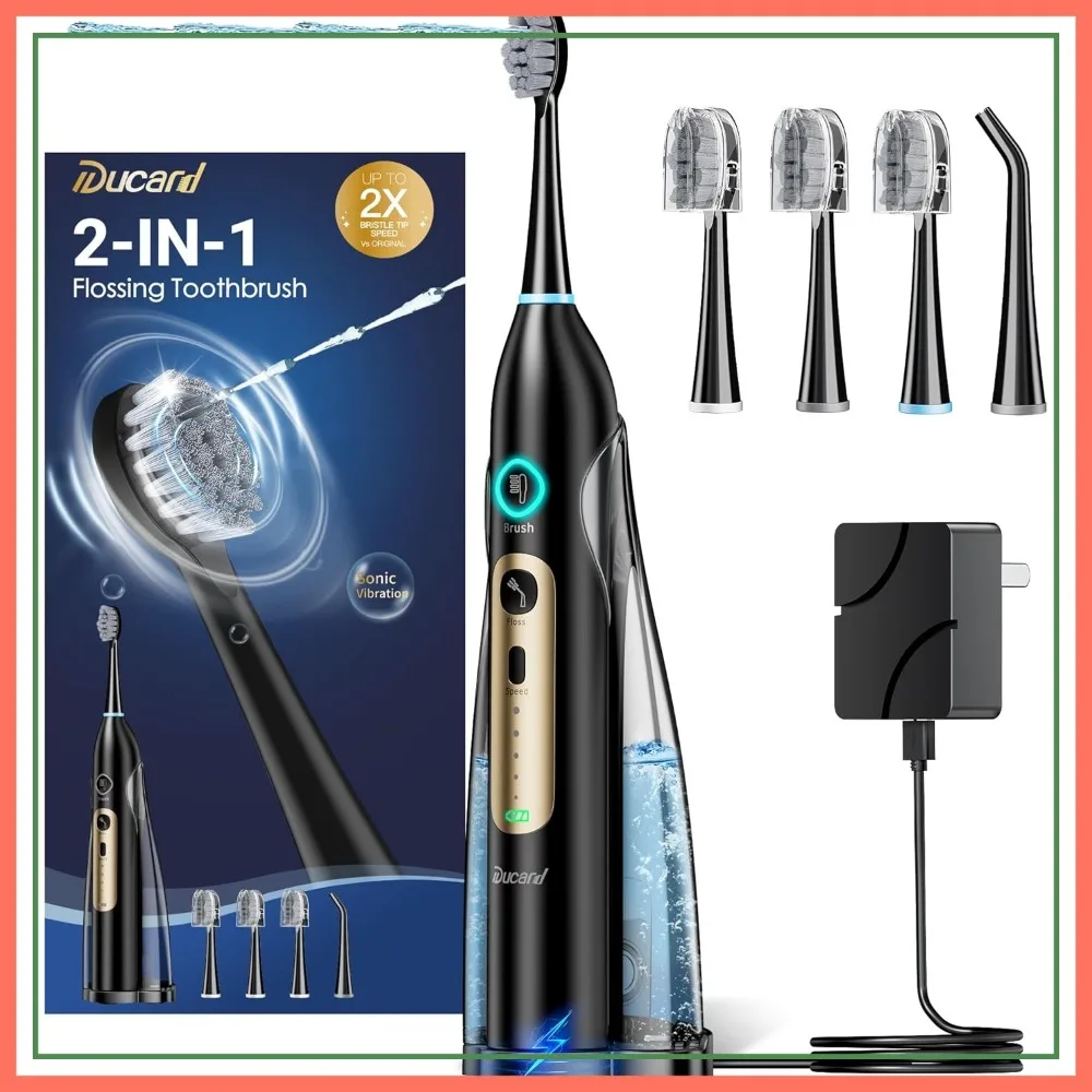 

Electric Toothbrush with Water Flosser Combo, 3 Modes & 5 Pressures, Rechargeable Cordless for Adults, Black