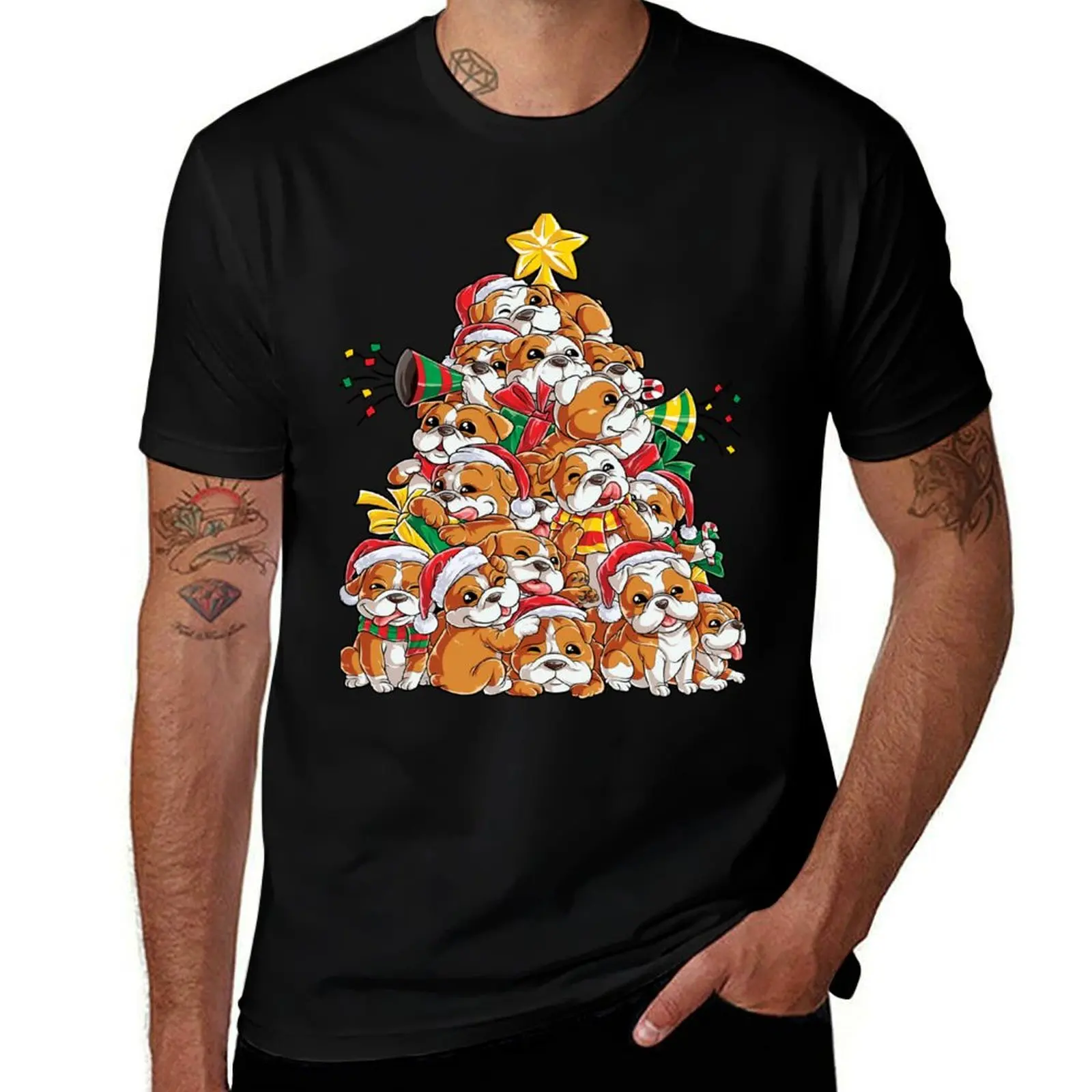 English Bulldog Christmas Shirt Xmas Tree Dog Boys Girls Tee T-Shirt Comfortable Daily Wear Tee T-Shirt