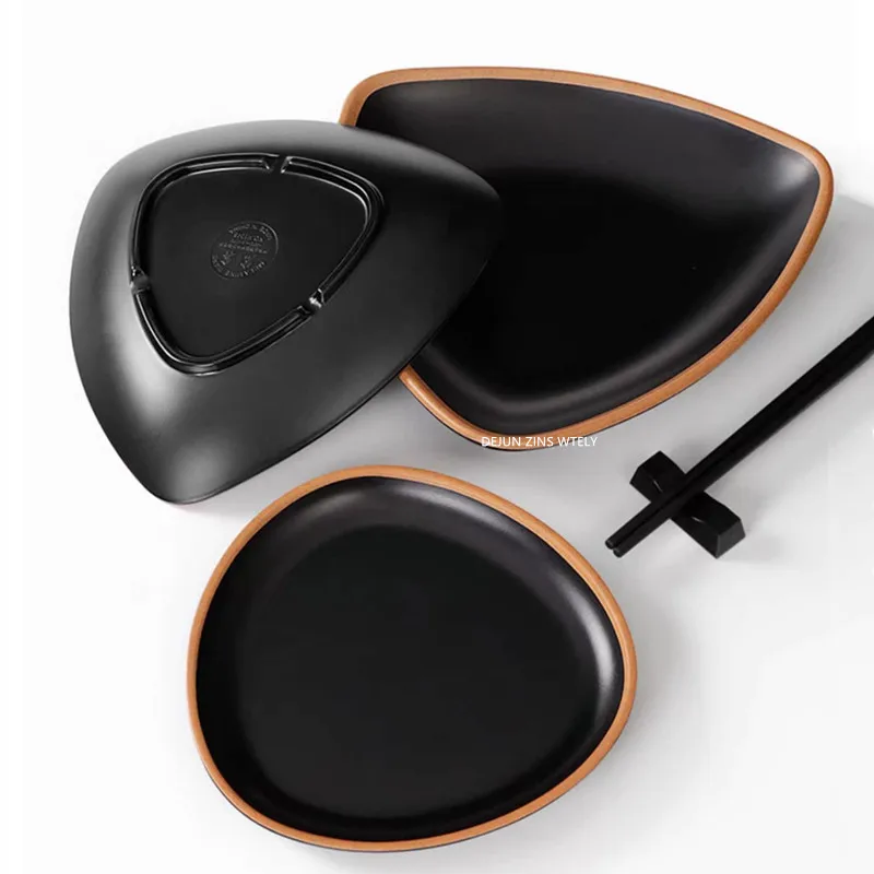 Creative Black Food Grade Plastic Plate Is Not Easy To Break Sushi Fruit Dish Home Kitchen Dinner Plate Melamine Dessert Plate