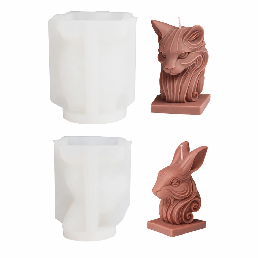 3D Sphynx Cat Candle Mold Cute Rabbit Head Animal Silicone Mold for DIY Aromatherapy Candles Soap Resin Home Decor Gift Making