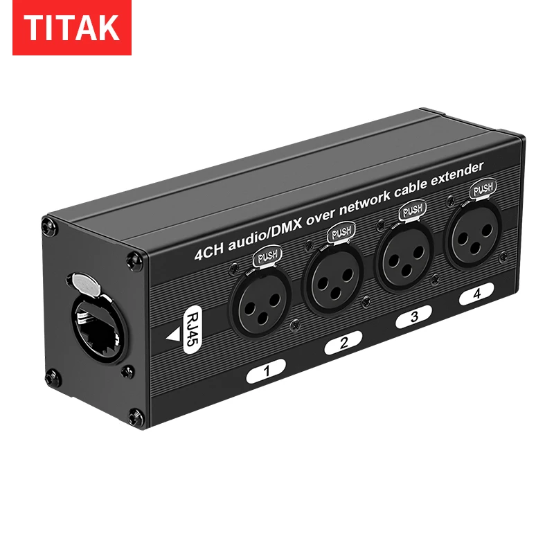 4CH XLR Audio/DMX Network Extender, 4 Channel Ethernet Audio Extender for Mic, Mixer, Speaker & Camera