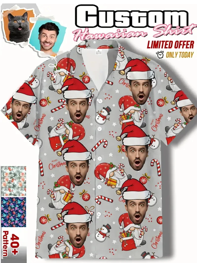 Aangepaste gezicht kerst shirts leuk gepersonaliseerd cadeau voor xmas vakantie feest shirt mode gepersonaliseerde diy paar Y2k blouses tops