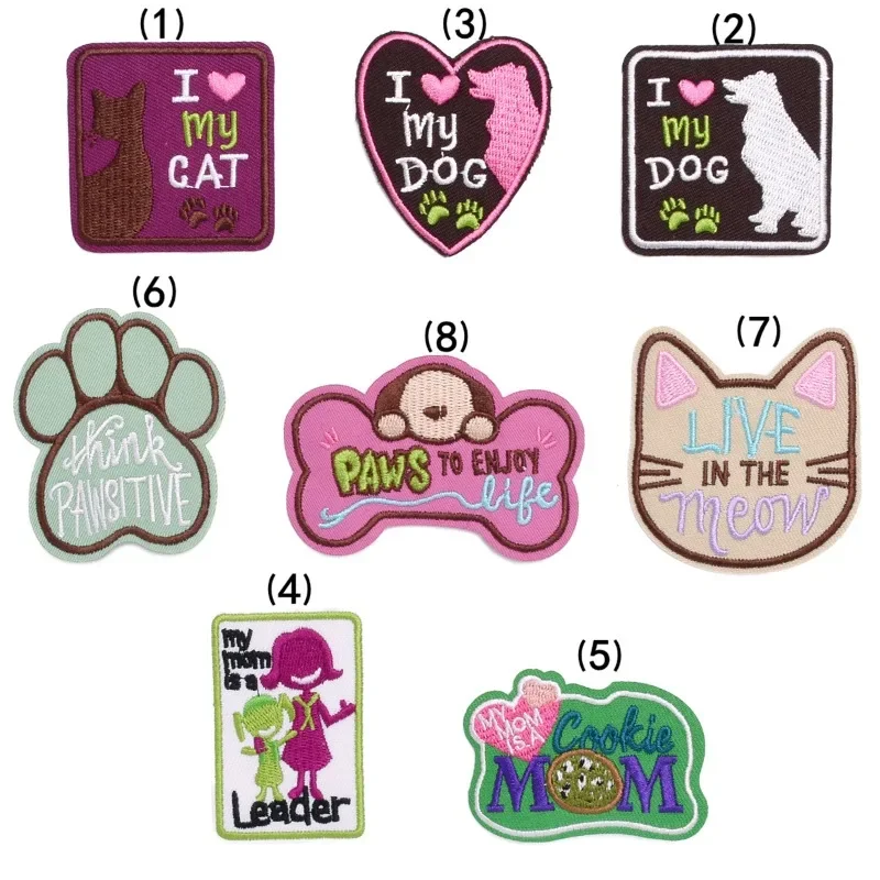 50pcs/Lot Luxury Fun Embroidery Patch Mom Cookie Love Cat Dog Paws Kid Shirt Bag Clothing Decoration Accessory Craft Applique