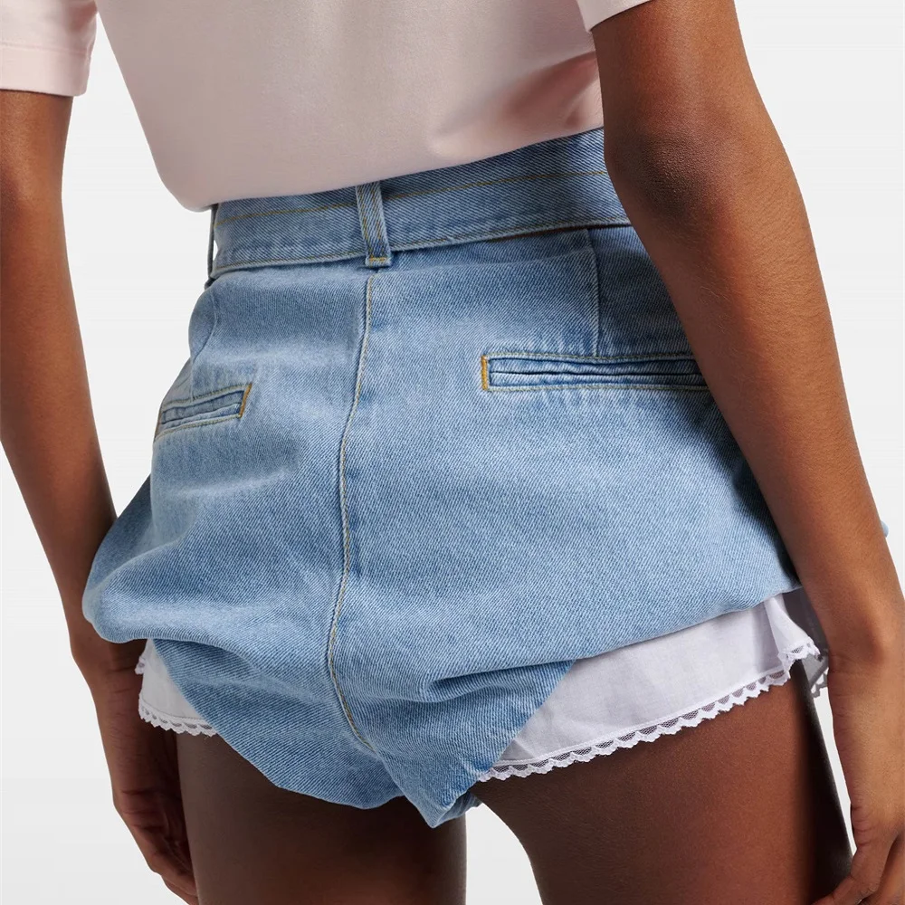 2026 Summer Women's Shorts Cotton Belt Lace Loose Casual High Waist Women's Pants y2k New Fashion Versatile Shorts bra