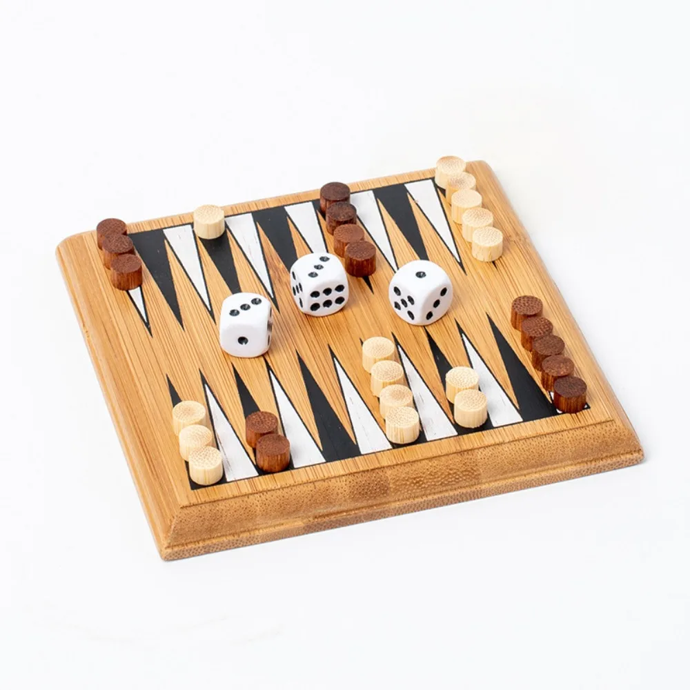 

Wooden Mini Chess Borad Game Chessboard Educational Travel Backgammon Checkers Improve Intelligence Portable