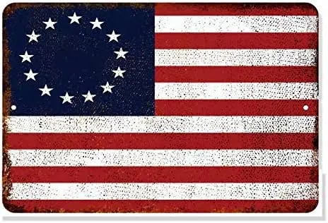 Betsy Ross Flag Sign Patriotic Decor Rustic USA Home Wall Art Vintage American Decoration Porch Retro House Gift 8 x 12 Matte Fi