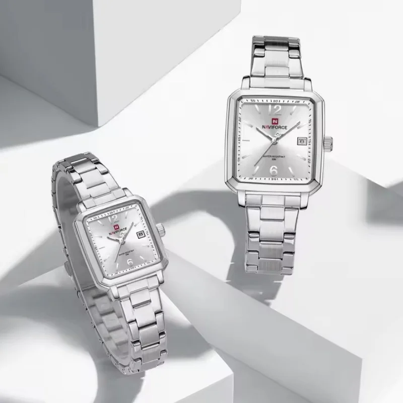 NAVIFORCE 9252 ساعة كوارتز عصرية كلاسيكية للزوجين تقويم ضوء ليلي مقاوم للماء فاخر للرجال والنساء ساعة تاريخ أنيقة هدايا
