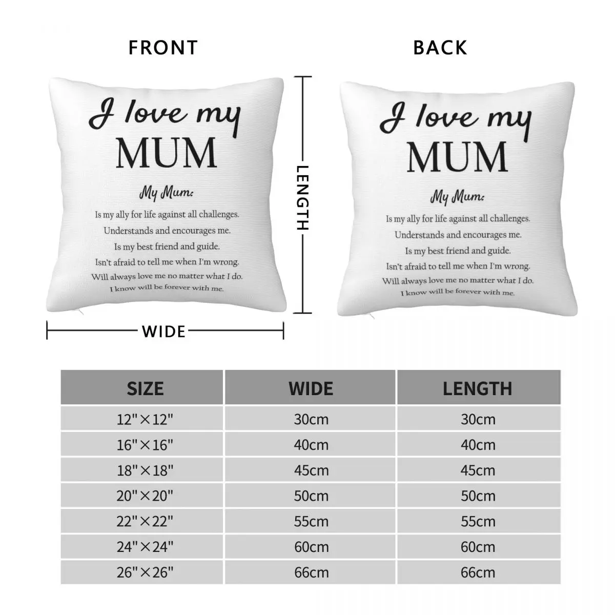 I Love My Mum Square Pillowcase Polyester Linen Velvet Creative Zip Decor Throw Pillow Case Sofa Cushion Cover 45x45