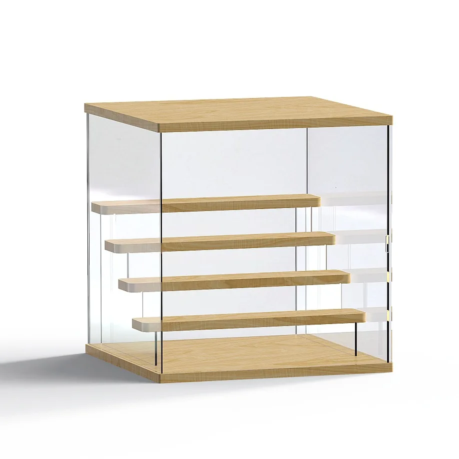 2-4 Tier Wooden Shelves Displaying Storage Box Riser Display Stand Case Led Light Clear Acrylic Showcase Figure Riser Perfume