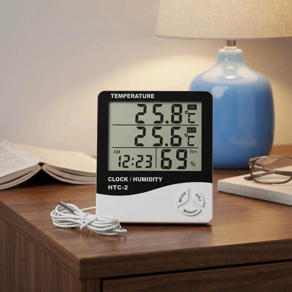 Electronic Digital Thermometer Hygrometer Hanging LCD Display Temperature Humidity Meter Wired Accurate Desktop Table Clocks