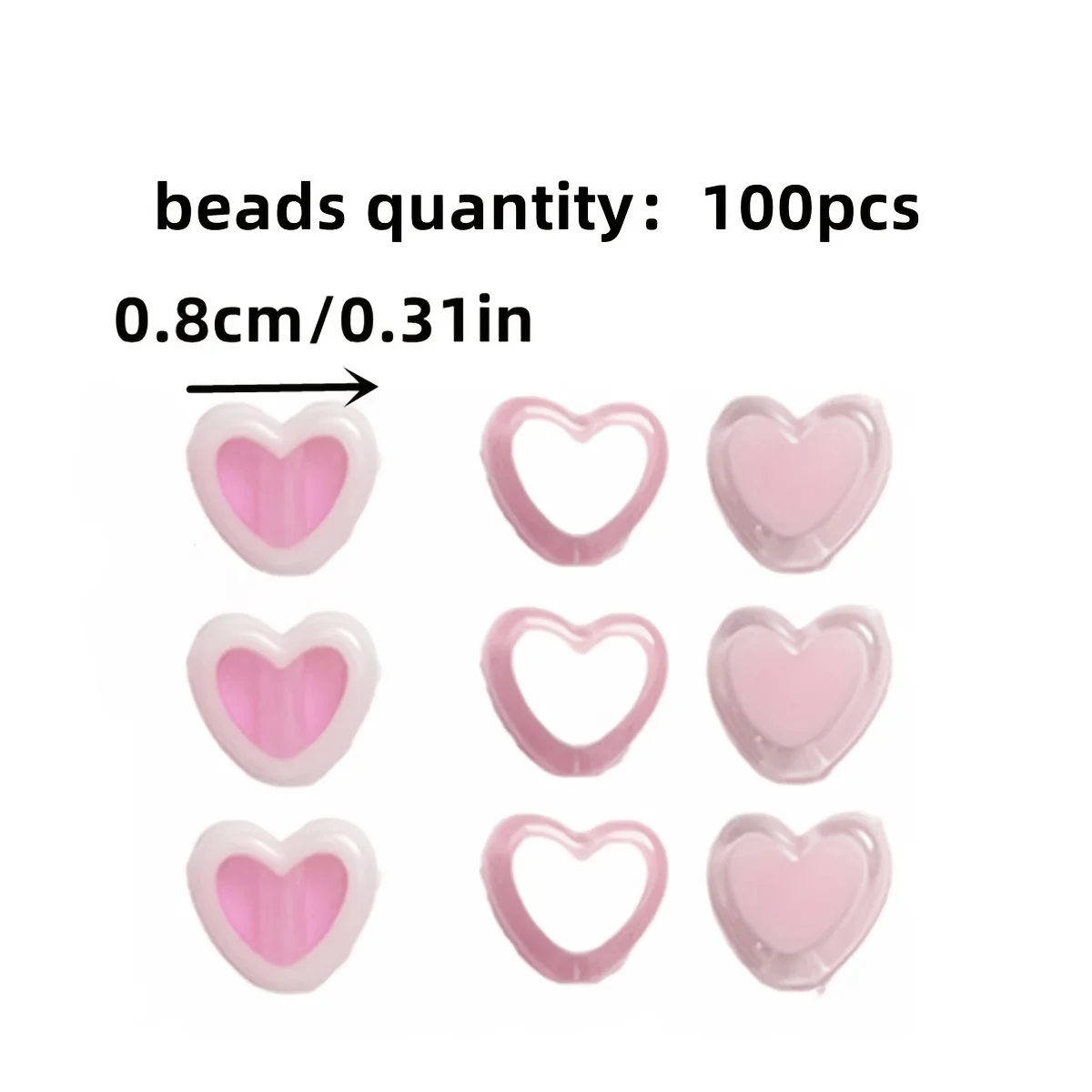 100pcs 8mm Pink Peach Heart Style Beads For Jewelry Making DIY Couple Bracelet Necklace Handicrafts Small Business Supplies
