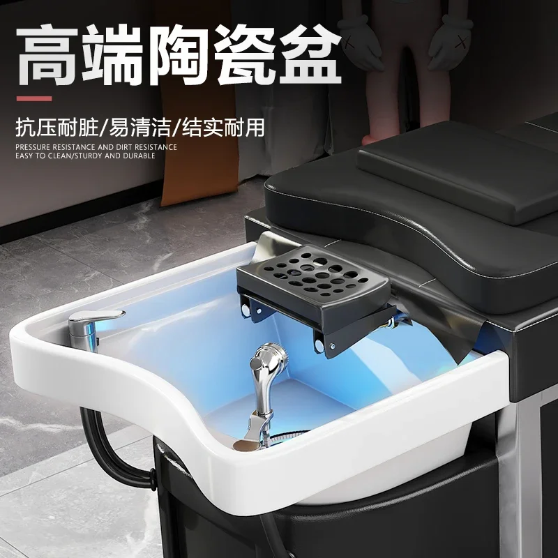 Ceramic basin head treatment shampoo bed, barber shop, hair and beauty salon, stainless steel Thai massage, water circulation