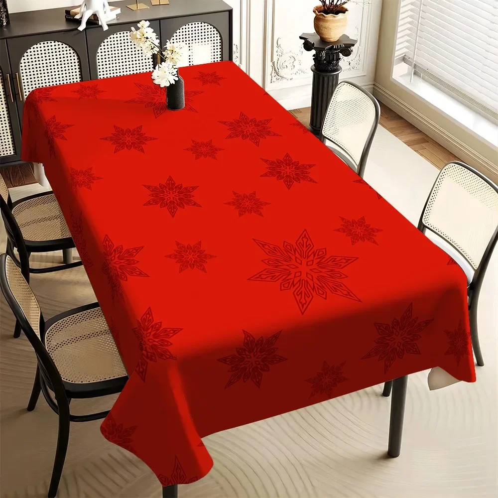 1 piece of red snowflake-pattern tablecloth, adding festive atmosphere to the dining table. Polyester fiber tablecloth.xzj