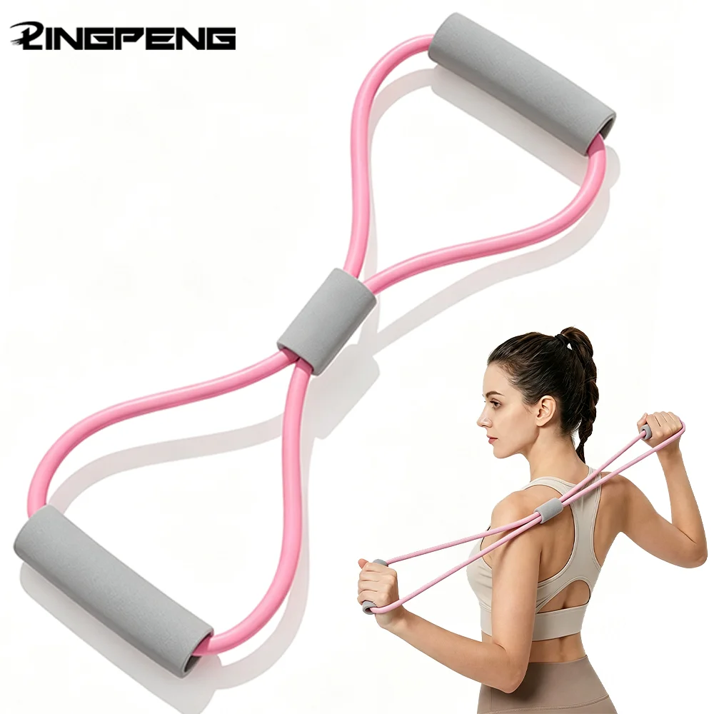 8 Shape Resistance Band Soft Foam Handles Elastic Stretching Rope Portable Yoga Pilates Workout Equipment