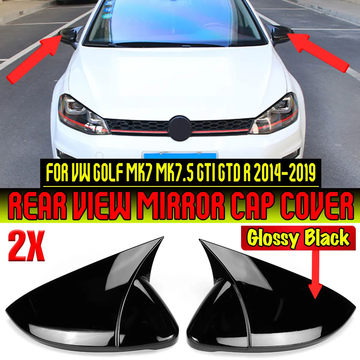 

2 шт., накладки на боковые крылья зеркала заднего вида для VW Golf mk7 mk7.5 GTI GTD R 2014-2019, автомобильные аксессуары