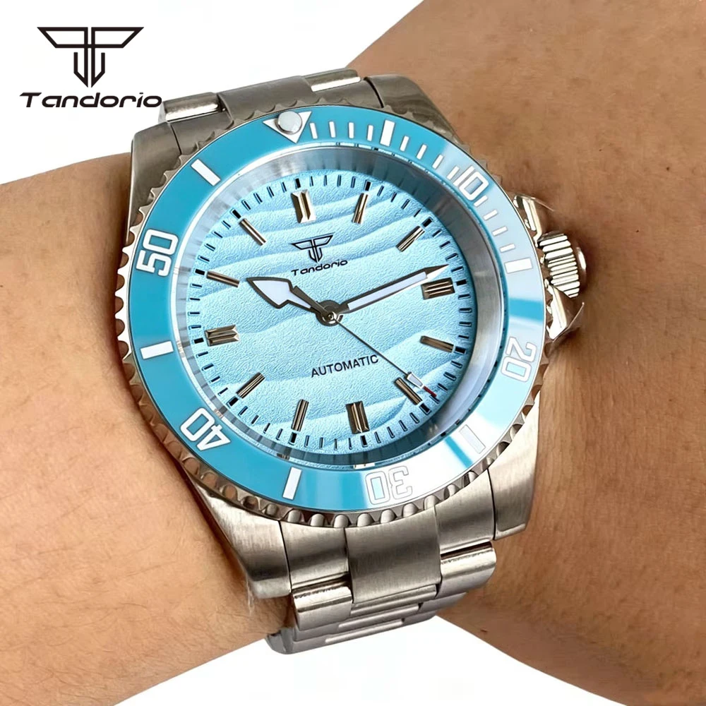 Tandorio Men's 40mm Stainless Steel Automatic Watch Fashion Sand Dune Dial Sapphire Glass Wristwatch Miyota 8215/NH35/2824 Movt