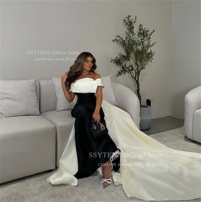 SSYTENS Vintage Mermaid Prom Dresses Elegant Off Shoulder Women Formal Party Gowns Black White Customized Dubai Evening Dress