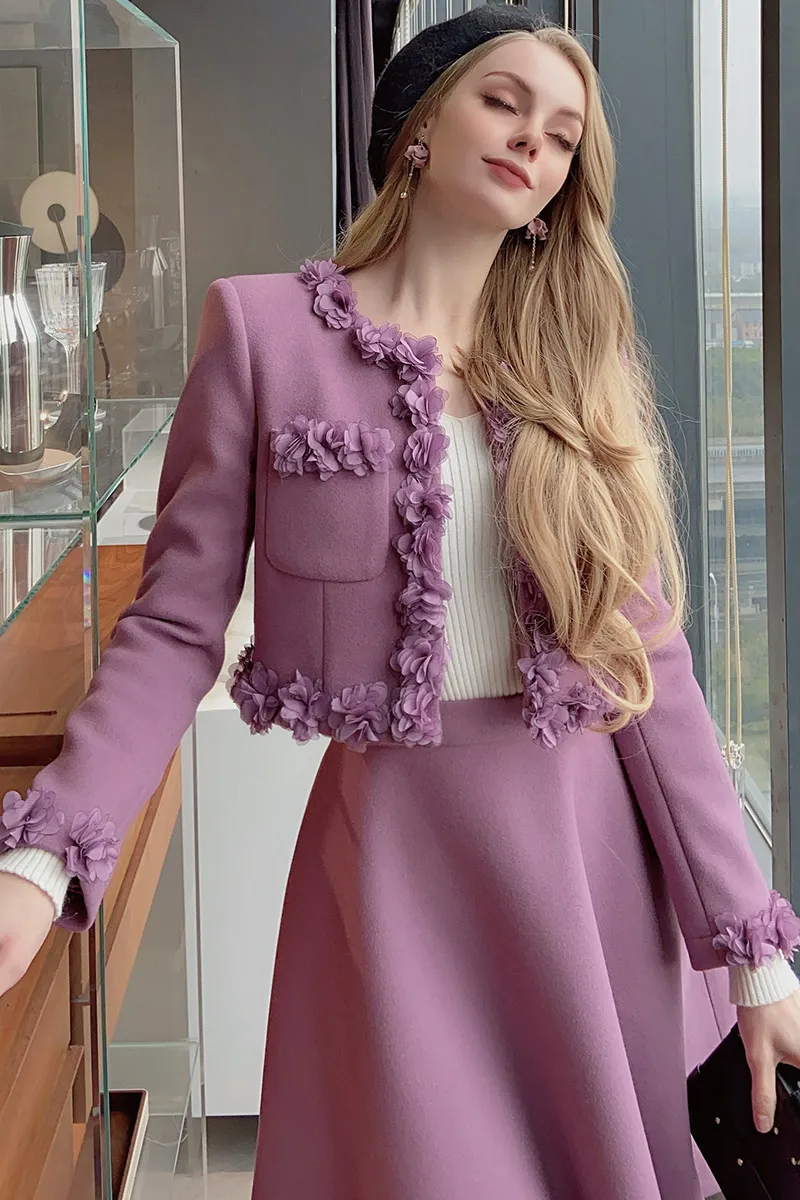 Dabuwawa Elegantes Vintage 2 Piece Sets Women Outfit Light Weight Fancy Suiting Jacket Empire Binding Skirt Y2K DF1DSE004