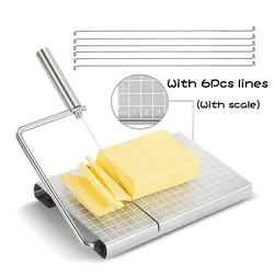 Stainless Steel Cheese Slicer, Wire Cutter with Serving Board for Hard and Semi Hard Cheese Butter, Kitchen Accessories Tools