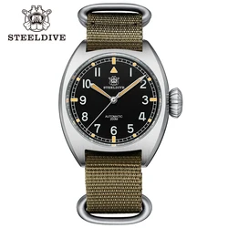 STEELDIVE-Reloj de buceo automático con corona grande de 10MM, dispositivo resistente al agua, caja de acero inoxidable, tamaño pequeño, 36mm, SD1907, 200M, NH35