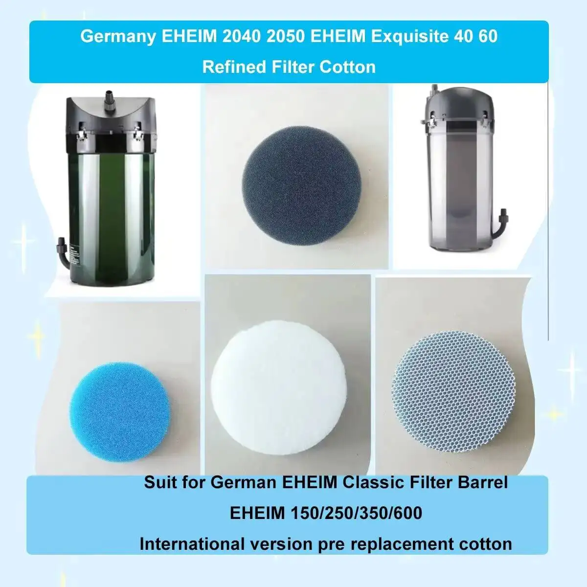 As finas almofadas de mídia de filtro branco azul preto adequadas para Eheim Classic 2213 / 250 /350/600 2616135