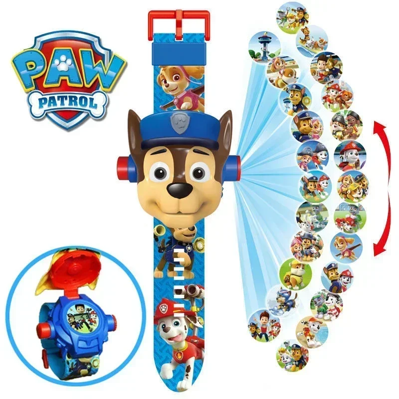 Paw Patrol Watch Toys Set 3D Projection Digital Watches Cartoon Puppy Patrulla Canina Anime Figures Toy Marshall Chase Kid Gift