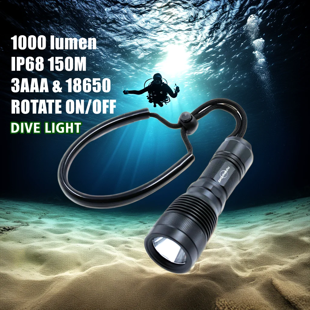 SST40 LED ใต้น้ํา IPX8 อลูมิเนียมกันน้ํา Scuba ไฟฉาย 3AAA Submarine ดําน้ําไฟฉายการมองเห็นสูงไฟดําน้ํา