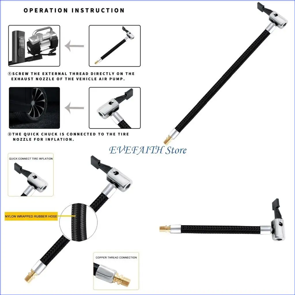 124B Car Tire Inflator Hoses Air Pumps Extension Tube Adapter Air Chuck Lock for Bike