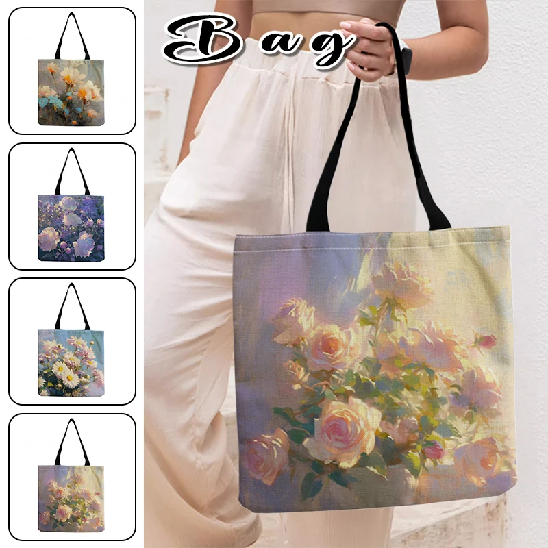 

Vintage Floral Tote Bag for Women Lightweight & Durable Shoulder Bag, Fixed Straps, Elegant Daily/Shopping Use, Hand Washable