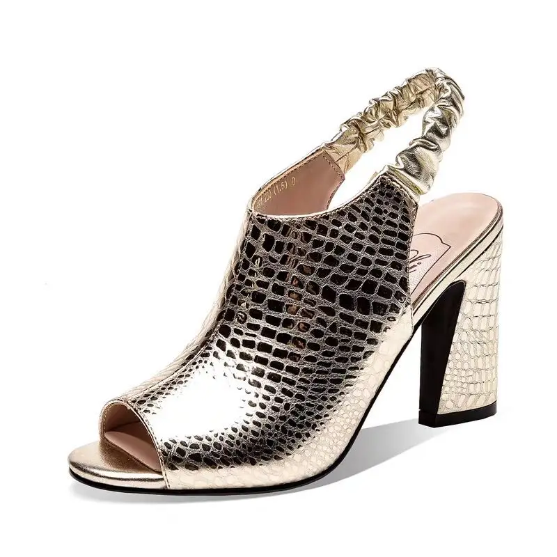 

Microfiber Leather High Heeled Sandals Woman 2025 Summer Heels Shoes Peep Toe Chunky Heel Sexy For Female Black Gold