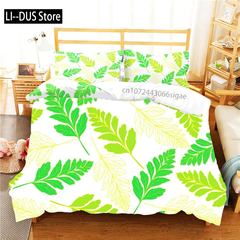 

Leaves Duvet Cover Set Queen Size Hawaiian Tropical Leaves Theme Bedding Set King Microfiber Green Leaves Branches Quilt Cover