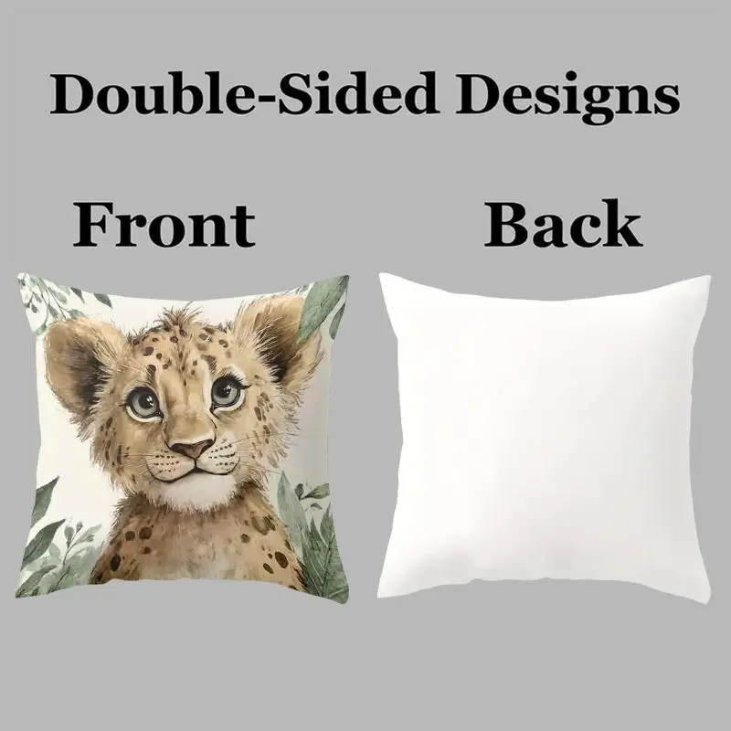 Jungle Safari Animal Print Pillowcase Set 4PCS Cute Nursery Decor Throw Pillow Jungle Wildlife Art 45x45cm