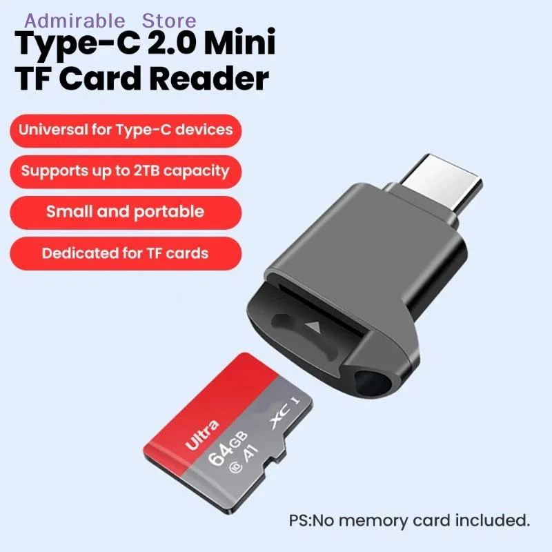 [W]Type-C 2.0 Mini TF Card Reader External Storage Black Stretch For Memory Stick USB C 2.0