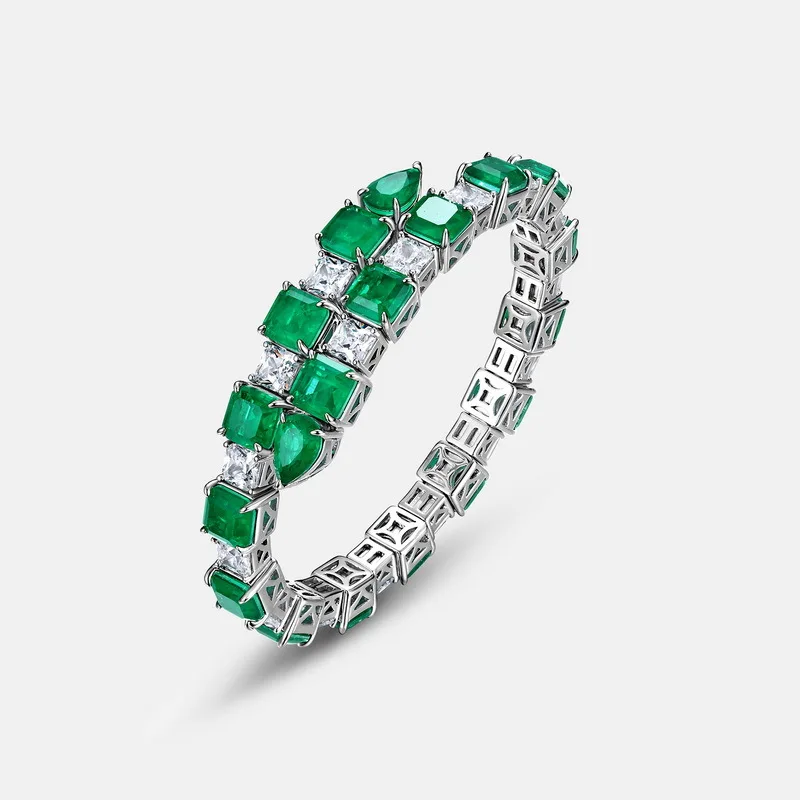 KQDANCE Luxury 925 Sterling Silver Created Emerald Snake shaped Cuff Bangles Bracelets Green High Carbon Diamond Stone Jewelry